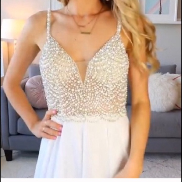 💙 True Love White Beaded Rhinestone Maxi Dress - Picture 10 of 16